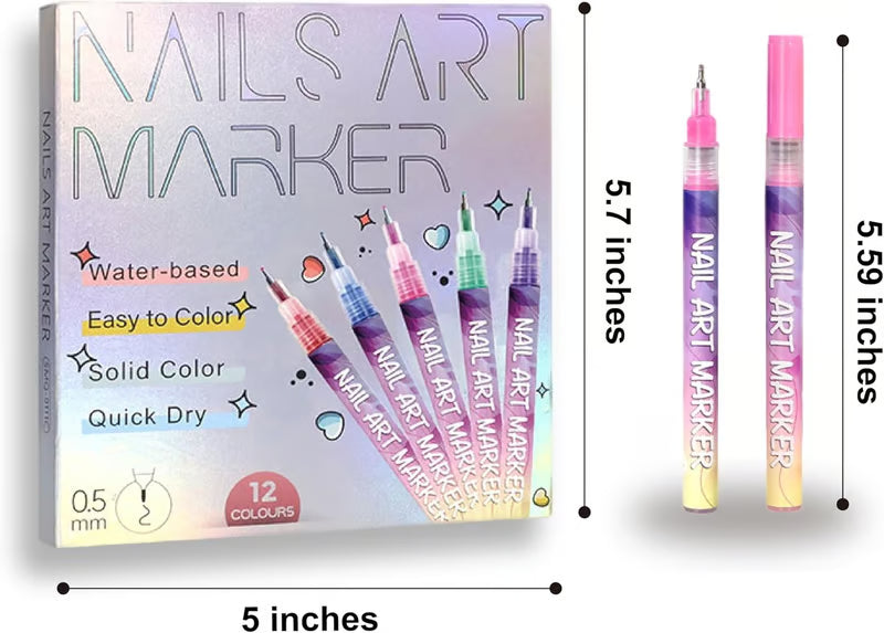 Nail Art Pens Set of 12 Colours - 50% Off Today🔥