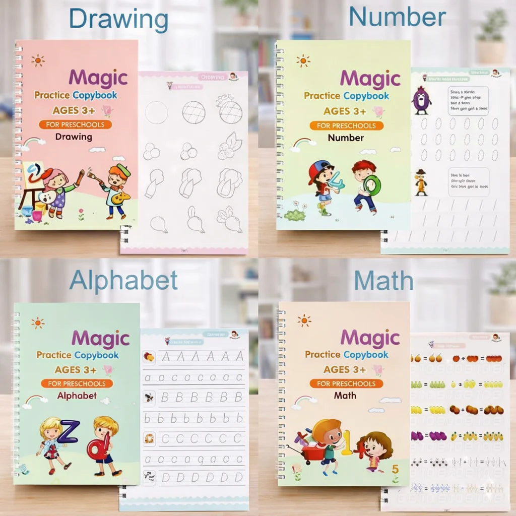 4-in-1 Reusable Kids Practice Book Set