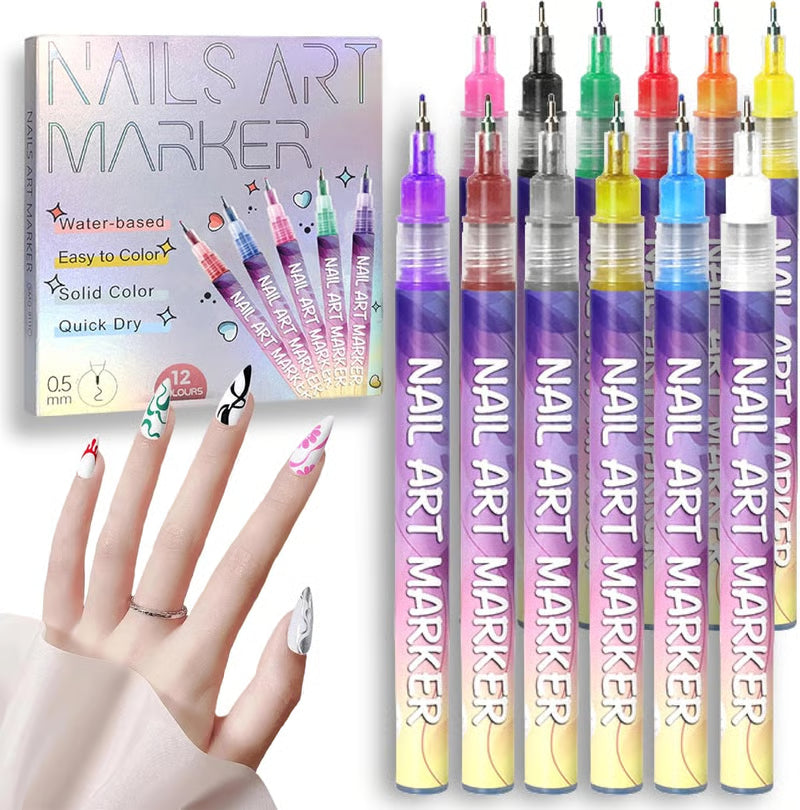 Nail Art Pens Set of 12 Colours - 50% Off Today🔥
