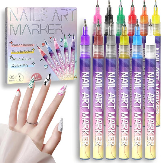 Nail Art Pens Set of 12 Colours - 50% Off Today🔥