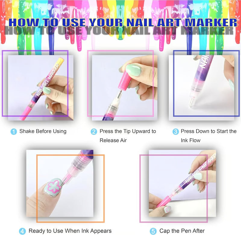 Nail Art Pens Set of 12 Colours - 50% Off Today🔥