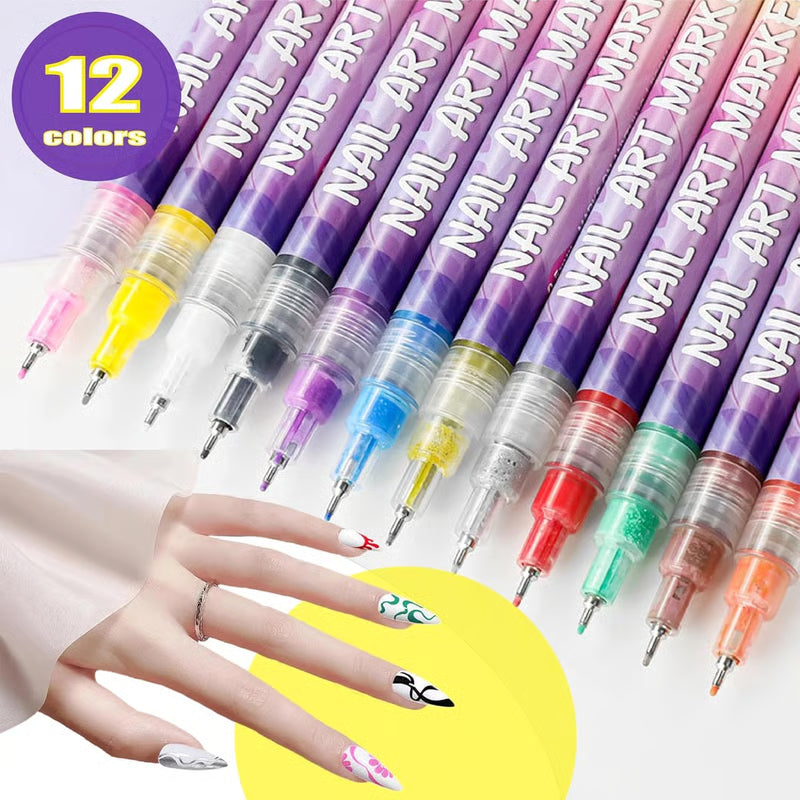 Nail Art Pens Set of 12 Colours - 50% Off Today🔥