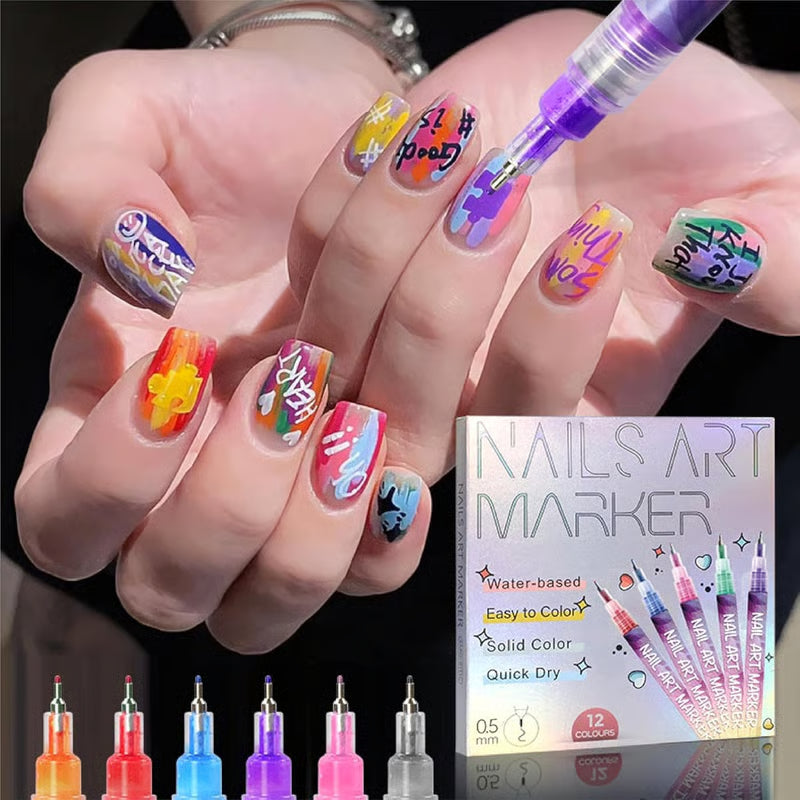 Nail Art Pens Set of 12 Colours - 50% Off Today🔥